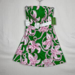 NWT $228 Lilly Pulitzer Strapless Amberly Dress Size 0 Prep Green Pink Twinkle